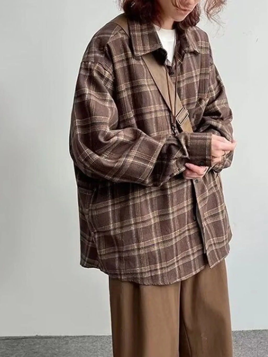 Plaid shirt women long sleeve retro port taste loose size women Korean version of the spring wear student jacket