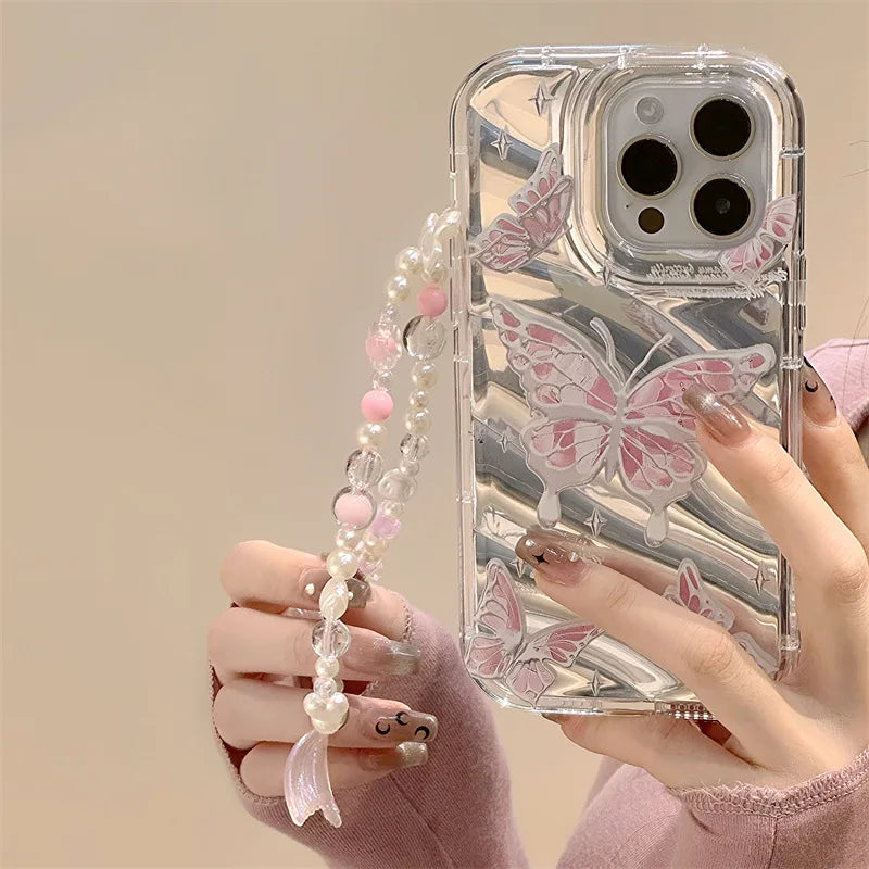 iPhone 17-7 Serisi Kelebek Desenli Şeffaf Silikon Telefon Kılıfı