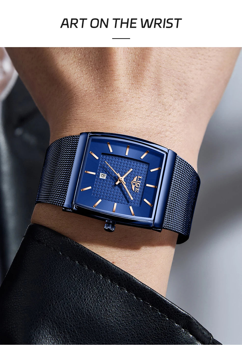 LIGE Top Luxury Watch For Men Stainless Steel Mesh Date Waterproof Luminous Man Wristwatch Casual Rectangle Quartz Men's Watches