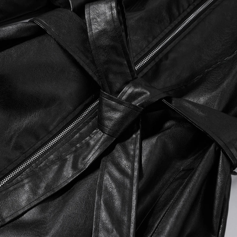 Casual Pu Leather Loose Women Jacket Belt Full Sleeve Stand Collar Zippers Female Coat 2026 Spring Autumn Lady Streetwears