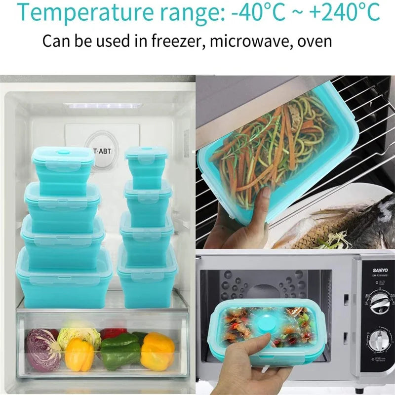 Katlanabilir Silikon Saklama Kabı 4'lü Set | Kapakalı | BPA İçermez | Bento Kutusu