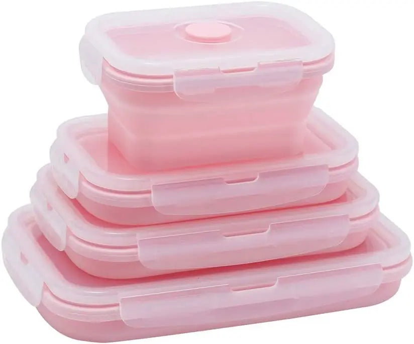 Katlanabilir Silikon Saklama Kabı 4'lü Set | Kapakalı | BPA İçermez | Bento Kutusu