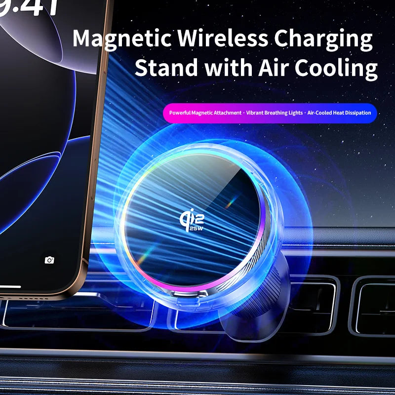 Qi2 25W Manyetik Araç İçi Kablosuz Şarj | RGB Aydınlatma | iPhone MagSafe Uyumlu