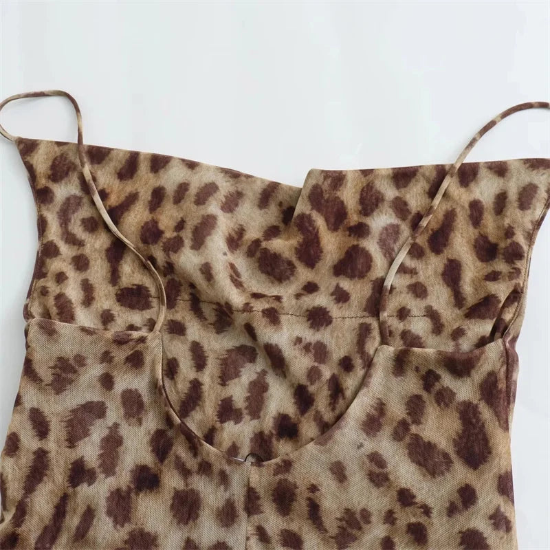 Leopard Print Long Dress Women Tulle Backless Slip Dress Woman Summer Sexy Holiday Dresses 2024 Vintage Midi Party Dresses