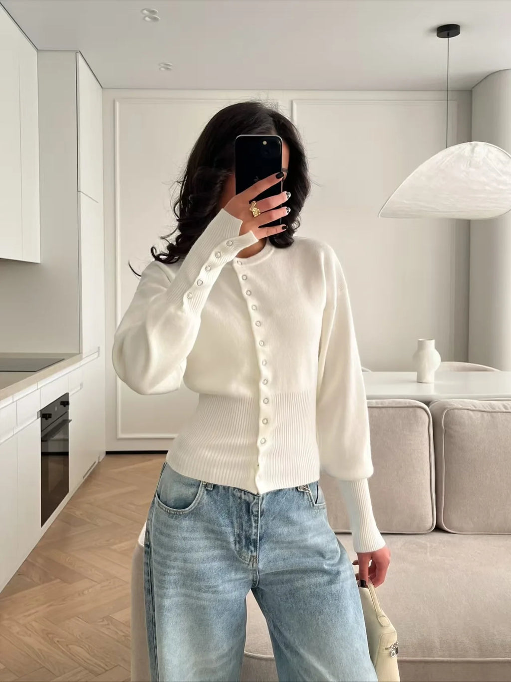 Women Knitted Cardigan Sweaters Solid Short Jumpers Round Neck Long Sleeves Single Breasted Empire Waist Slim 2026 Autumn Winter