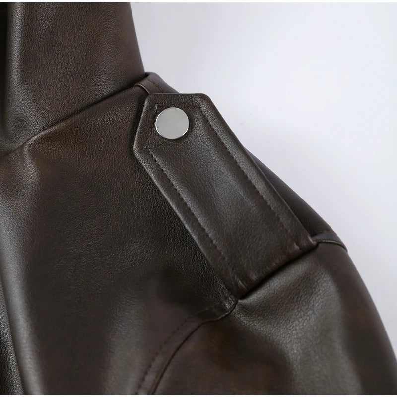 Casual Pu Leather Loose Women Jacket Belt Full Sleeve Stand Collar Zippers Female Coat 2026 Spring Autumn Lady Streetwears