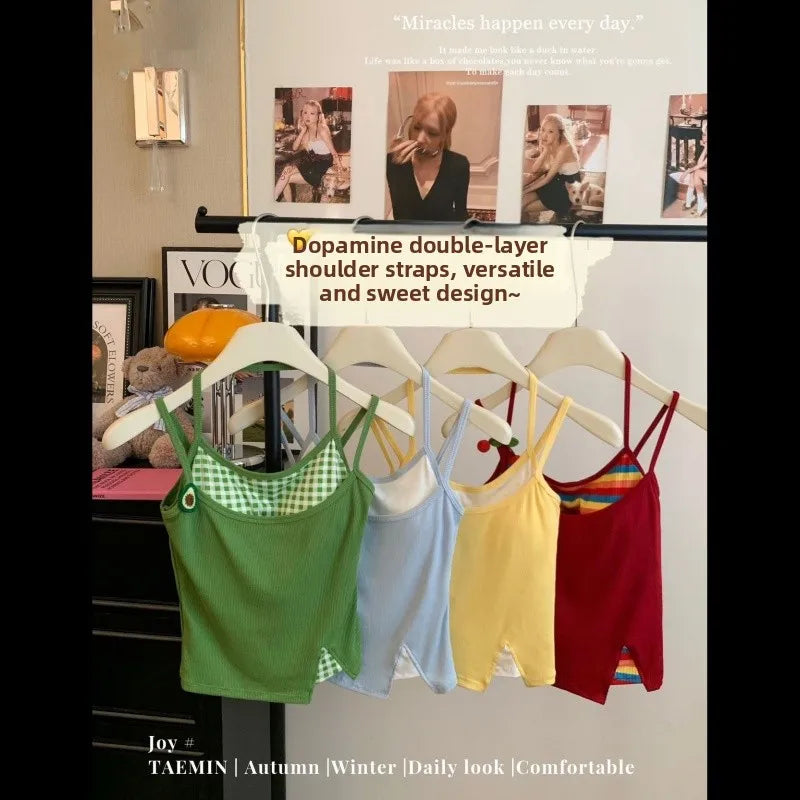 Summer Beach Vacation Women's Sleeveless Neck Hanging Top Breathable Short Length Micro Elastic Pure Color Embroidered Crop Top
