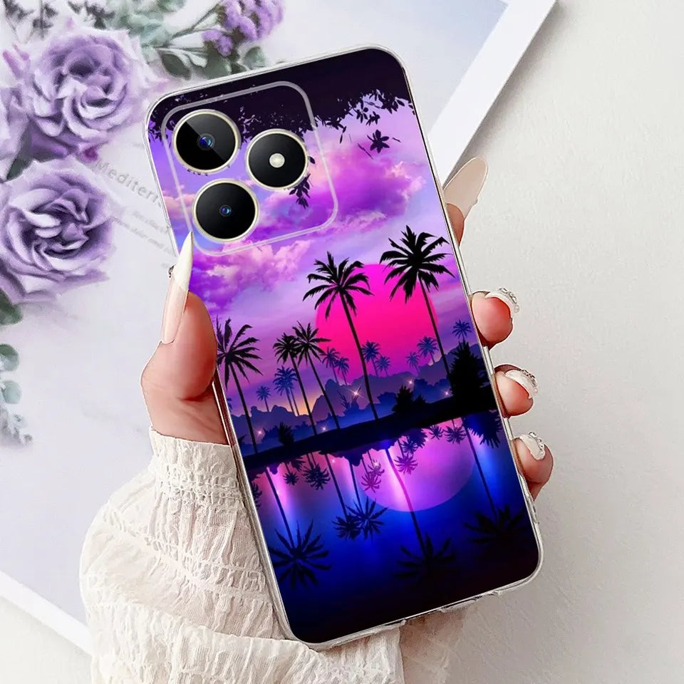 Realme C51 / C53 / C55 / C65 / C67 Şeffaf Karikatür Telefon Kılıfı