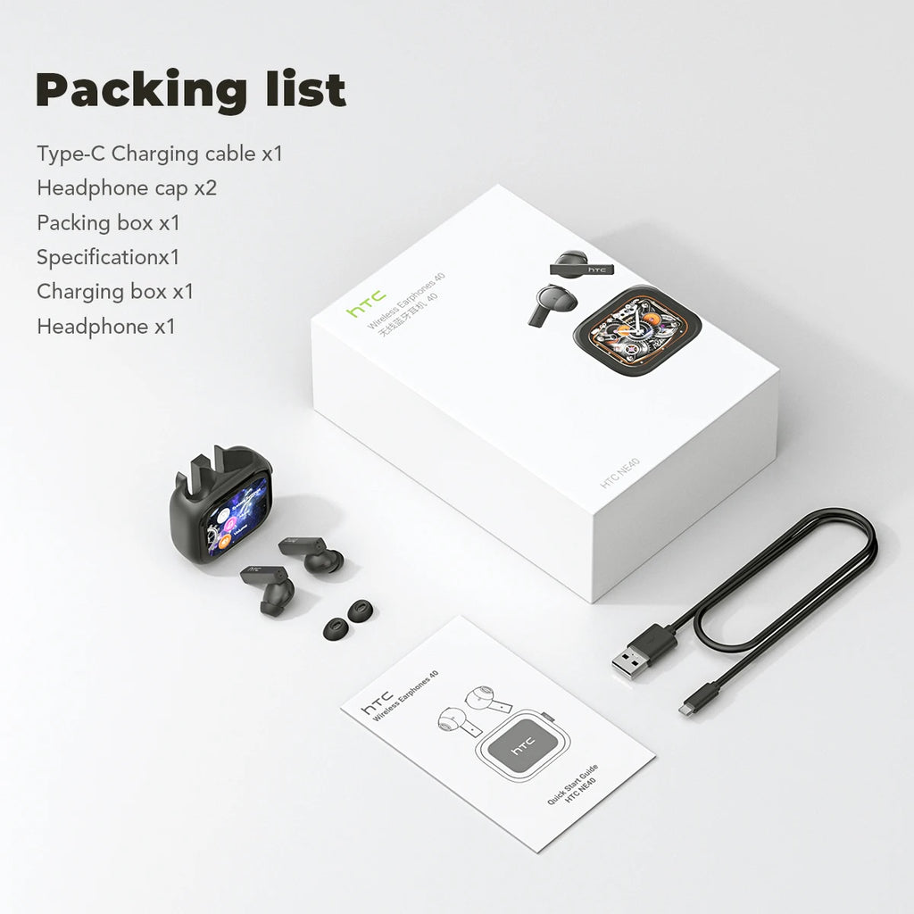 Auriculares Bluetooth TWS HTC NE40 AI Live Translation Earphone BT6.0 LED Display HiFi Sound Wireless Headset 2026 Choice