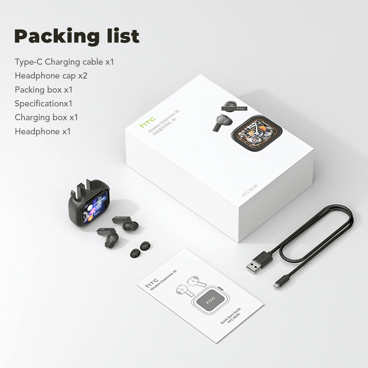 Auriculares Bluetooth TWS HTC NE40 AI Live Translation Earphone BT6.0 LED Display HiFi Sound Wireless Headset 2026 Choice
