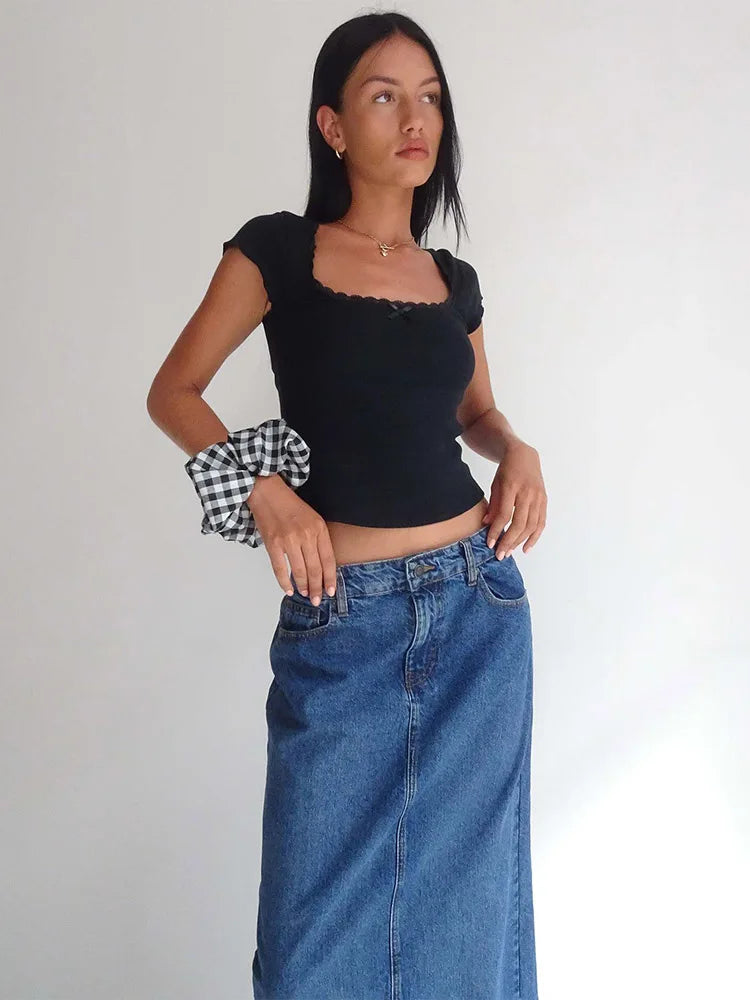 Kadın Vintage Bebek Tişörtü, Dantel Detaylı Örme Tişört, Beyaz Sütçü Kız Crop Top, Kısa Kollu Tişört, Yazlık, Y2K