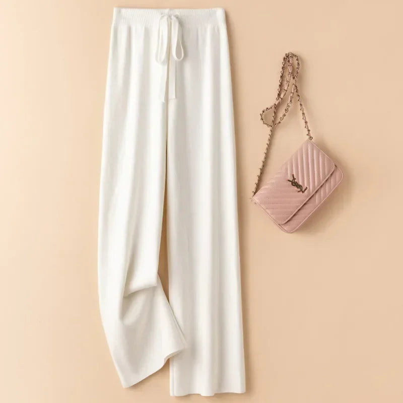 Fashionable High-Waisted Knit Pants for Women Loose-Fit Draped Versatile Base Pants Trendy Autumn/Winter New Arrival Wide-Leg St