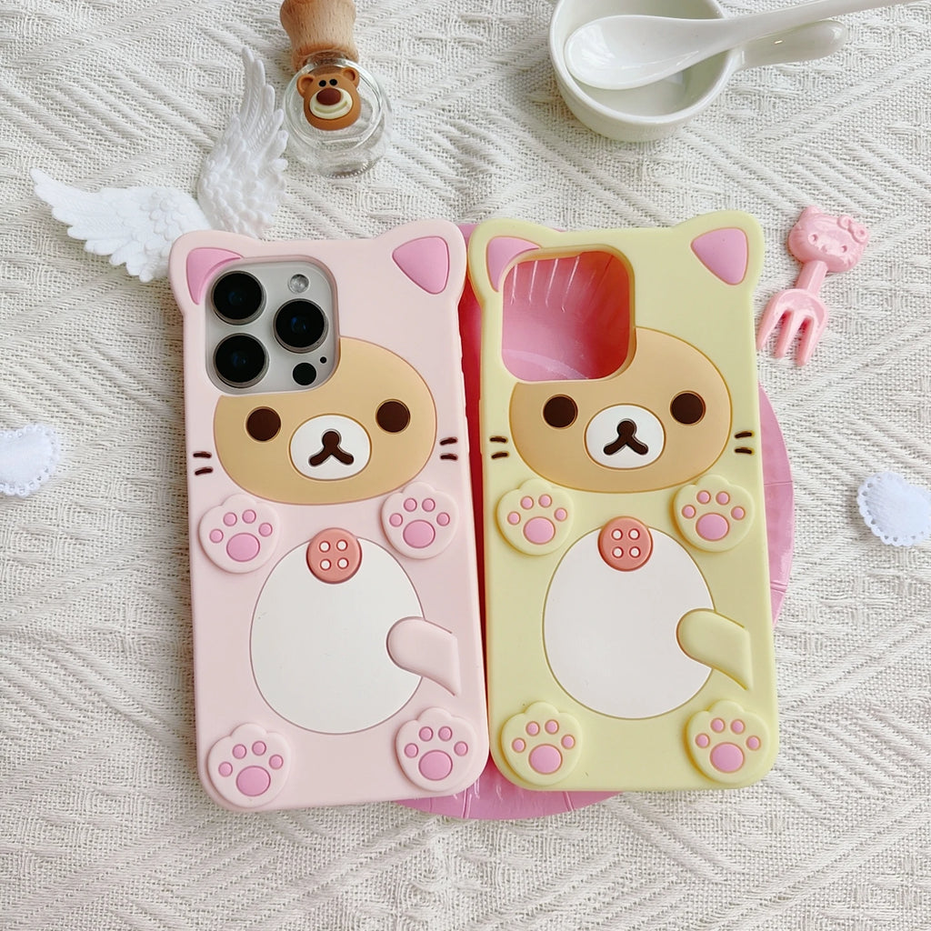 Cute Rilakkuma Bear For iPhone 17 16 15 14 13 12 11 Pro Max 5 6 7 8Plus XS XR X 17promax Kawaii Cartoon Silicone Soft Cover Case