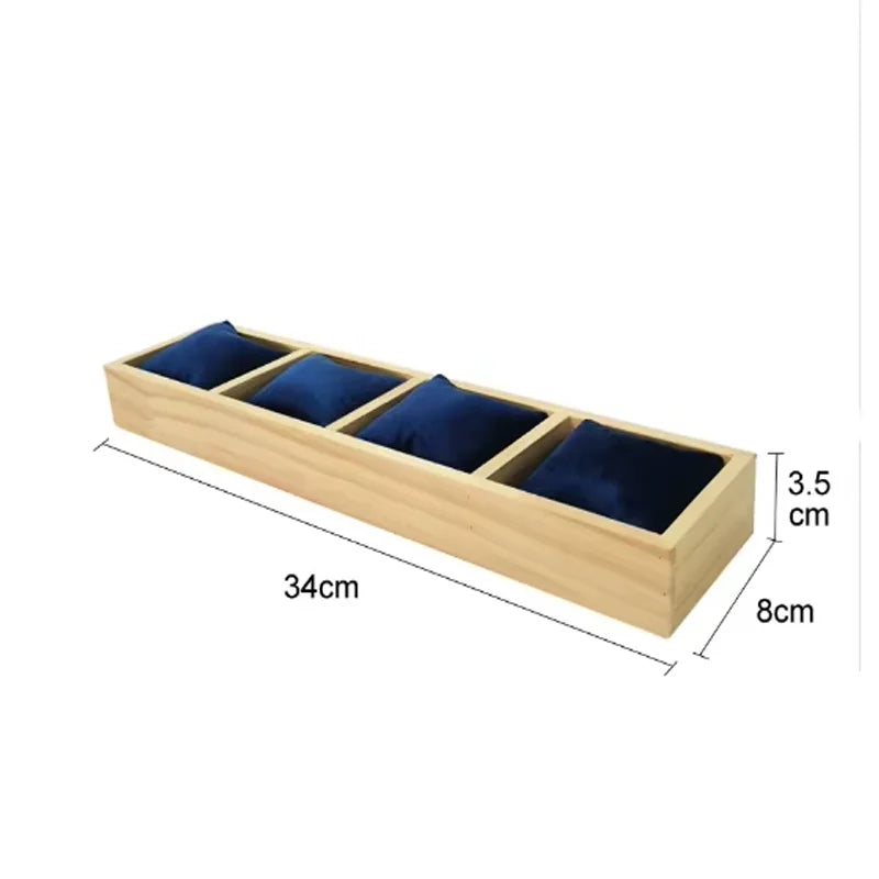 Bambu Ahşap Kadife Takı Düzenleyici - 4 Bölmeli Tepsi