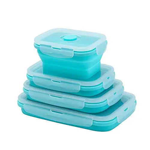 Katlanabilir Silikon Saklama Kabı 4'lü Set | Kapakalı | BPA İçermez | Bento Kutusu