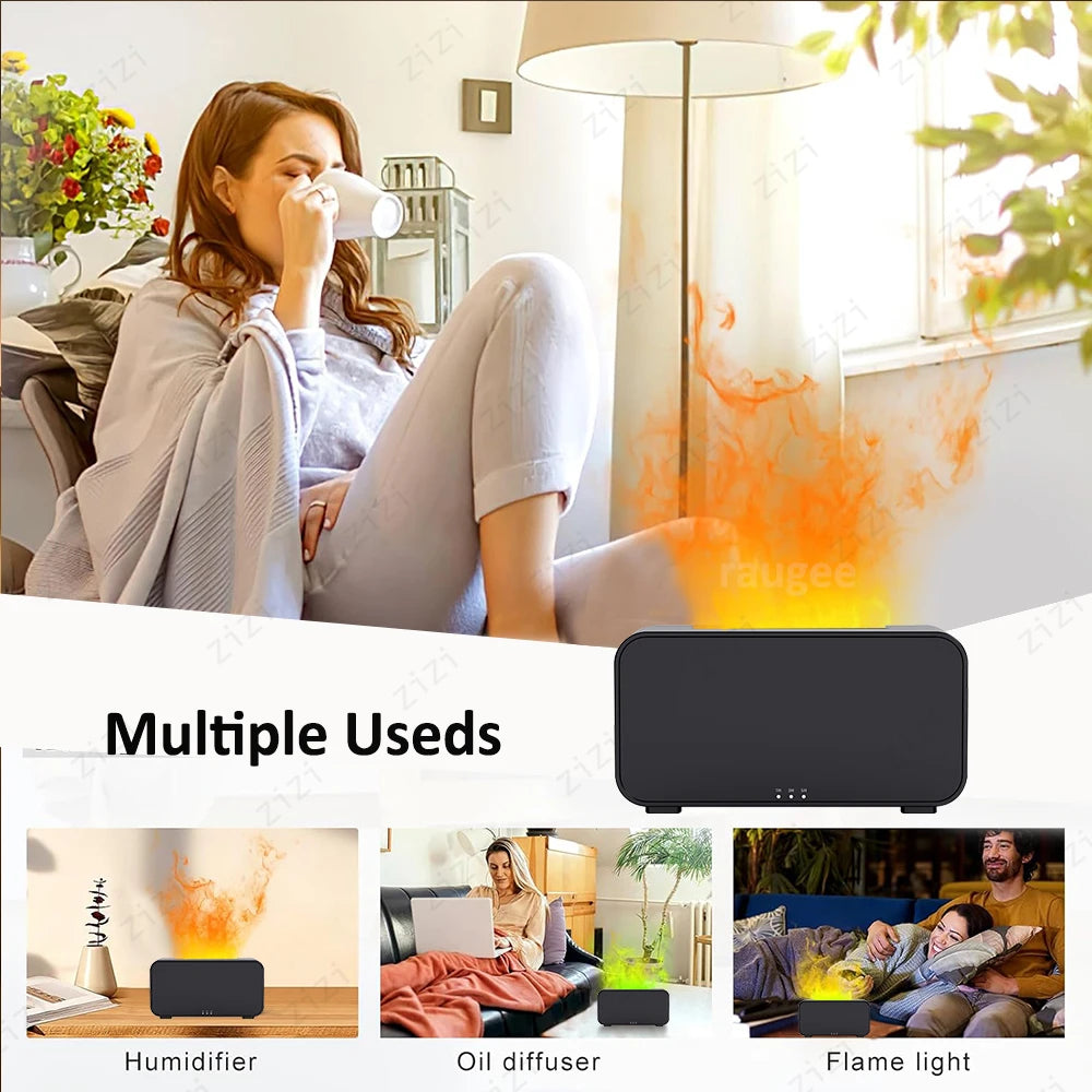 Renkli Alev Efektli Aroma Difüzörü | LED Işıklı Mini Nemlendirici
