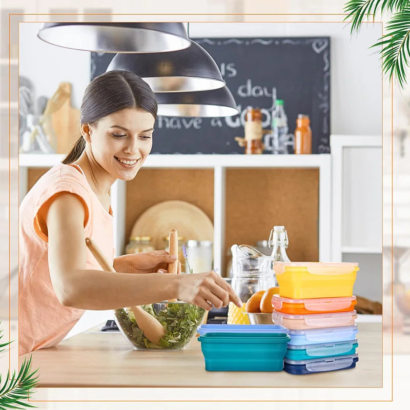 Katlanabilir Silikon Bento Kutusu | Kapakalı | 350ml-1200ml | Dondurucu Uyumlu