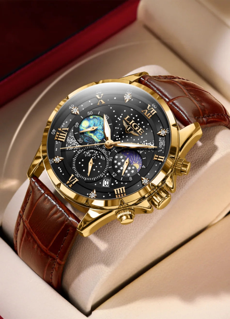LIGE Men Watches Casual Sport Watch Men Luxury Waterproof Date Watches Luminous Chronograph Wristwatch Male Quartz Leather Clock