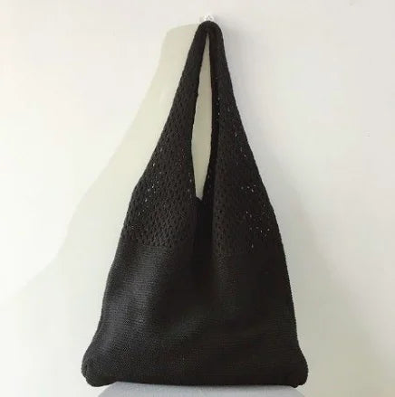 Retro Knitted Handbag | Crochet | Women's Tote Bag | Black White Khaki