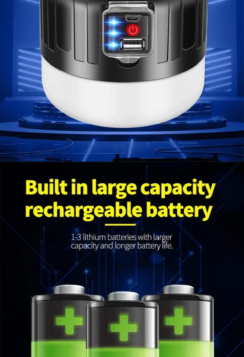 1000W Solar LED Kamp Lambası | USB Şarjlı | Acil Durum Feneri