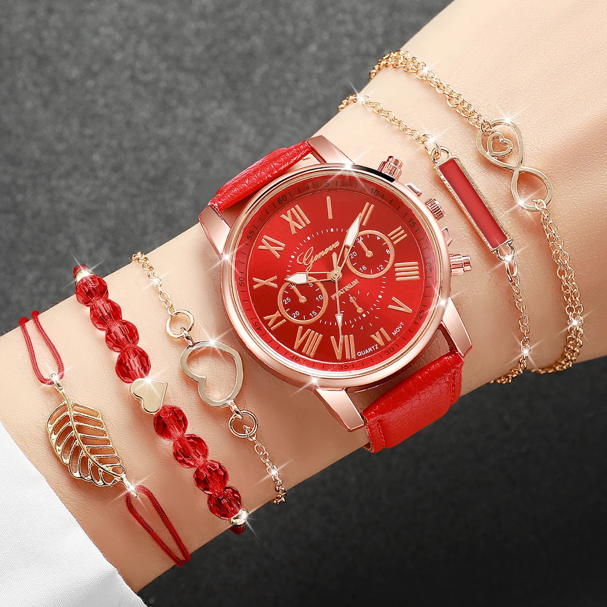 Surprise Mystery Watch Set Blind Box- 6PCS Fashion Women Watches Bracelets Set Casual Leather Band Wristwatches（Without Box）
