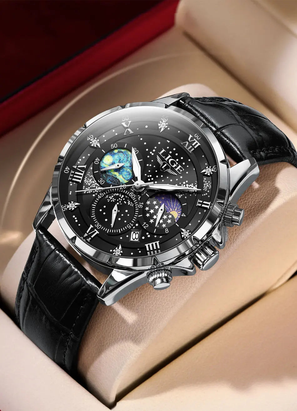 LIGE Men Watches Casual Sport Watch Men Luxury Waterproof Date Watches Luminous Chronograph Wristwatch Male Quartz Leather Clock