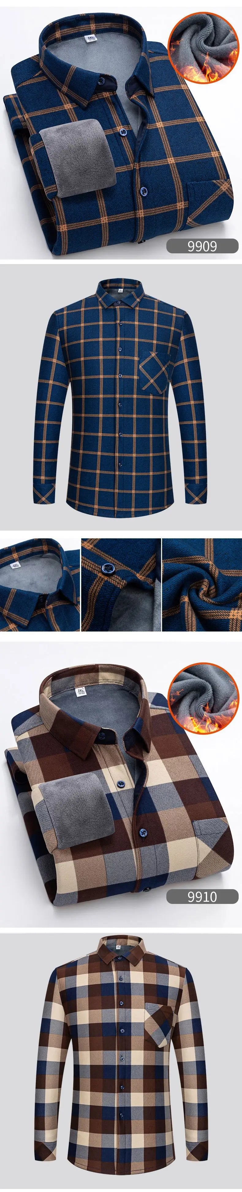 New 2025 Men's Warm Long Sleeve Plaid Design Shirt Autumn Winter Fleece and Thick Warm Men's Casual Shirts Large Size Shirt 5XL