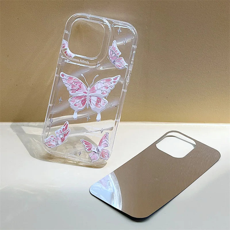 iPhone 17-7 Serisi Kelebek Desenli Şeffaf Silikon Telefon Kılıfı