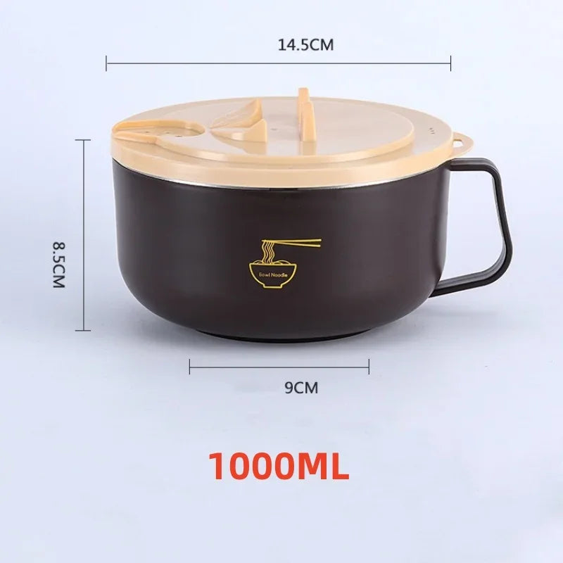 304 Paslanmaz Çelik Ramen Kase | Kapakalı | Isıya Dayanıklı | 1000ml & 1300ml