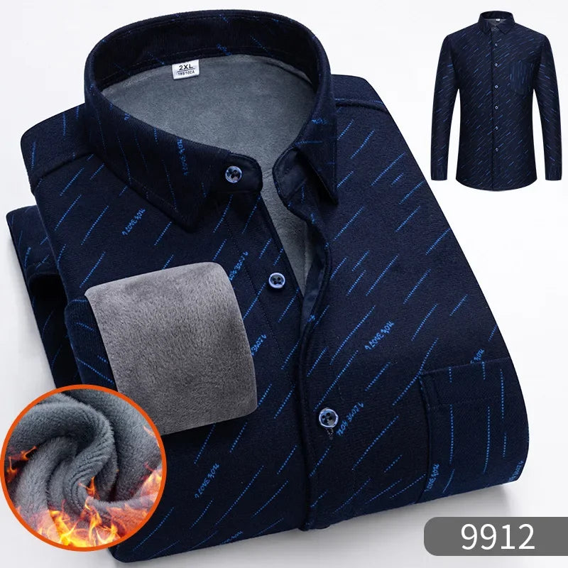 New 2025 Men's Warm Long Sleeve Plaid Design Shirt Autumn Winter Fleece and Thick Warm Men's Casual Shirts Large Size Shirt 5XL