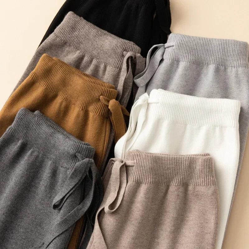 Fashionable High-Waisted Knit Pants for Women Loose-Fit Draped Versatile Base Pants Trendy Autumn/Winter New Arrival Wide-Leg St