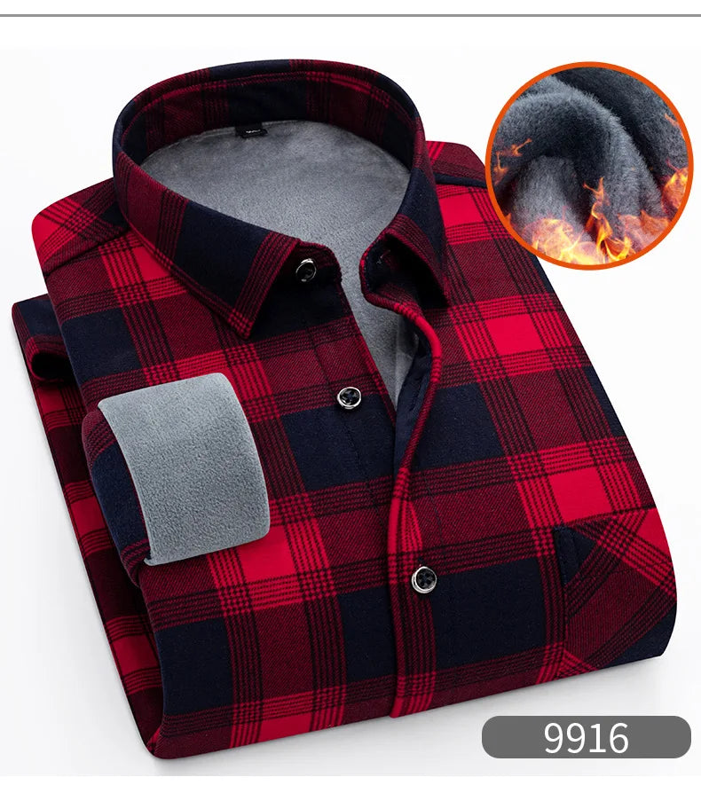 New 2025 Men's Warm Long Sleeve Plaid Design Shirt Autumn Winter Fleece and Thick Warm Men's Casual Shirts Large Size Shirt 5XL