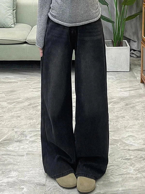 Loose Wide Leg Jeans Women's High Waist Straight Leg Jeans Casual Style Anti-Wrinkle Comfortable Fit for Pear Shaped Body