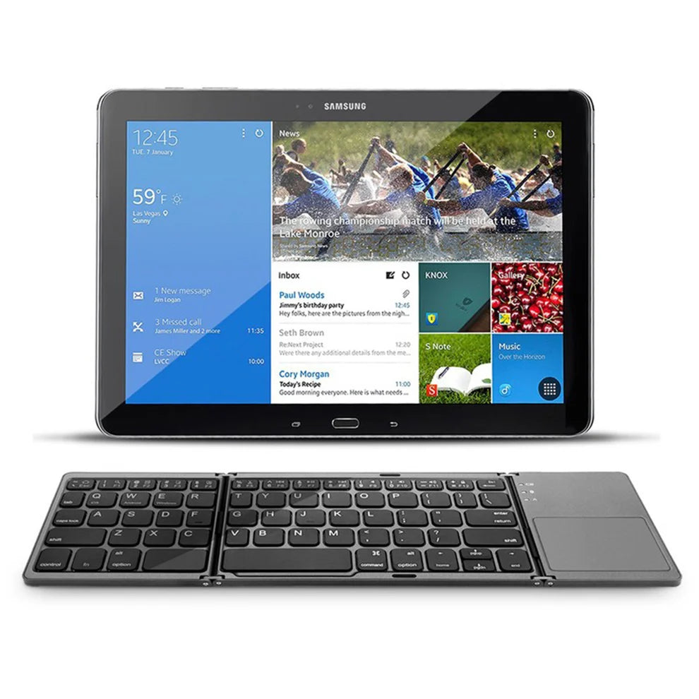 Triple Folding Wireless Keyboard Slim Touchpad Bluetooth Keyboard Rechargeable Foldable Keyboard for Tablet Laptop