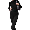 Women Chic Sets Two 2 Pcs Sale Sexy O-Neck Slim Long Sleeve Cropped Tshirt&High Elastic Waist Fitness Full Pant Suits MSJFZ-9052