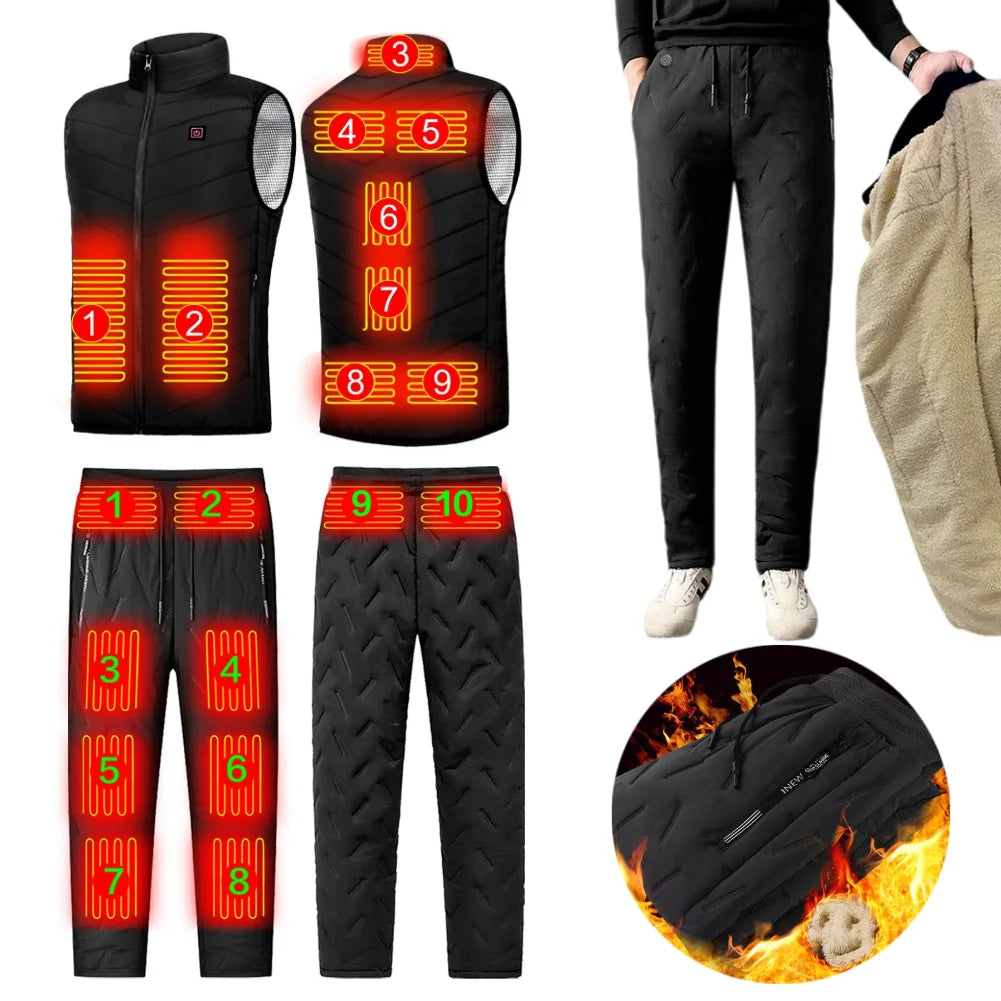 Elektrikli Isıtmalı Pantolon & Yelek | 10 Isıtma Bölgesi | Su Geçirmez | Kış Outdoor