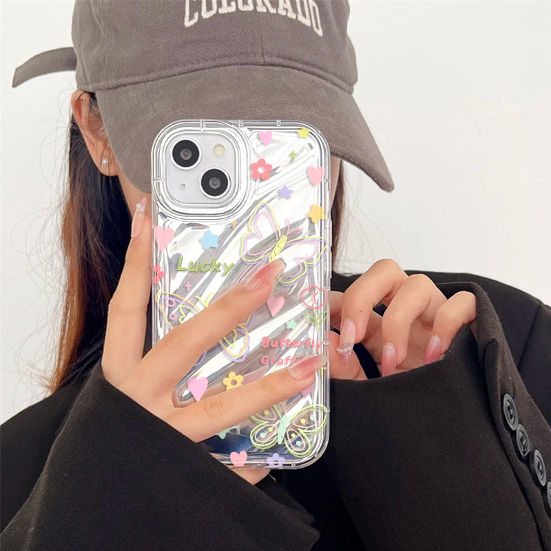 iPhone 17-7 Serisi Kelebek Desenli Şeffaf Silikon Telefon Kılıfı