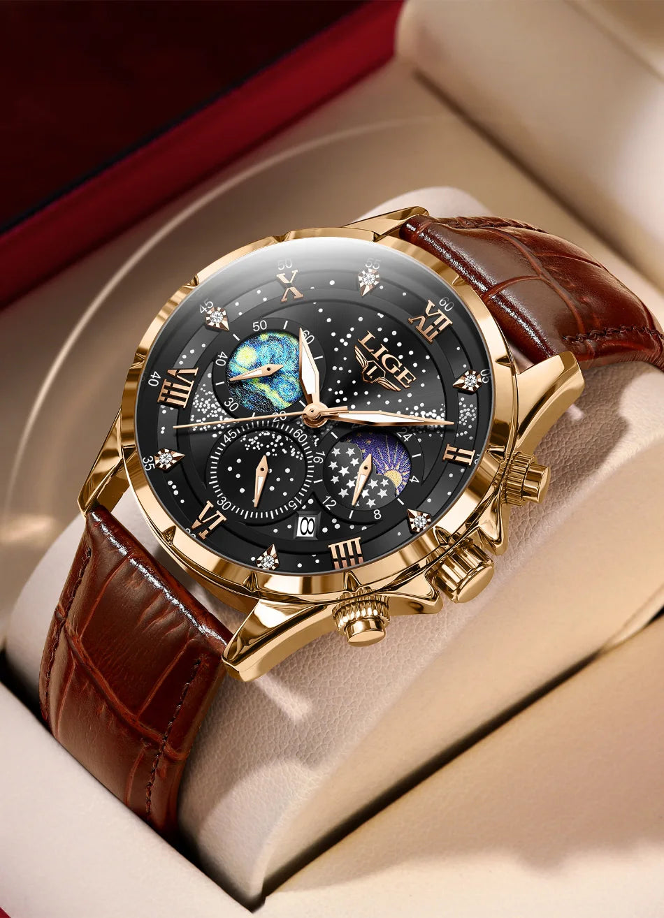 LIGE Men Watches Casual Sport Watch Men Luxury Waterproof Date Watches Luminous Chronograph Wristwatch Male Quartz Leather Clock