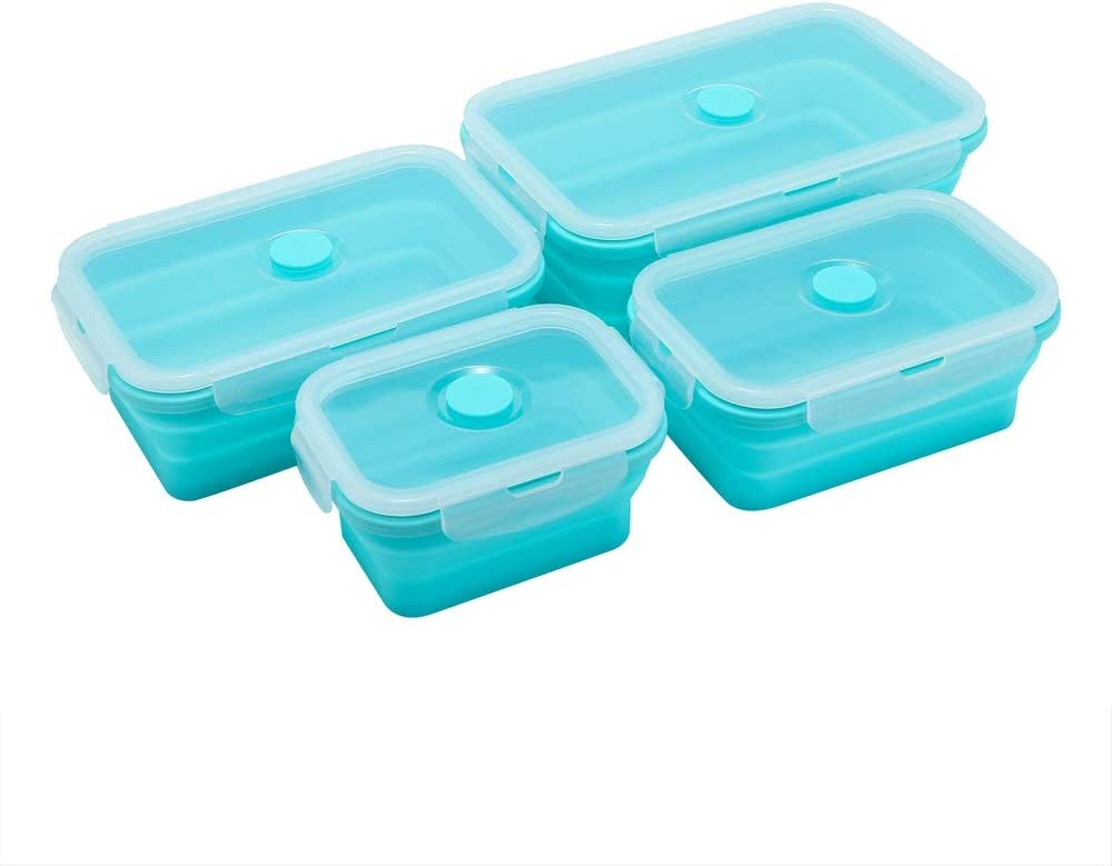 Katlanabilir Silikon Saklama Kabı 4'lü Set | Kapakalı | BPA İçermez | Bento Kutusu
