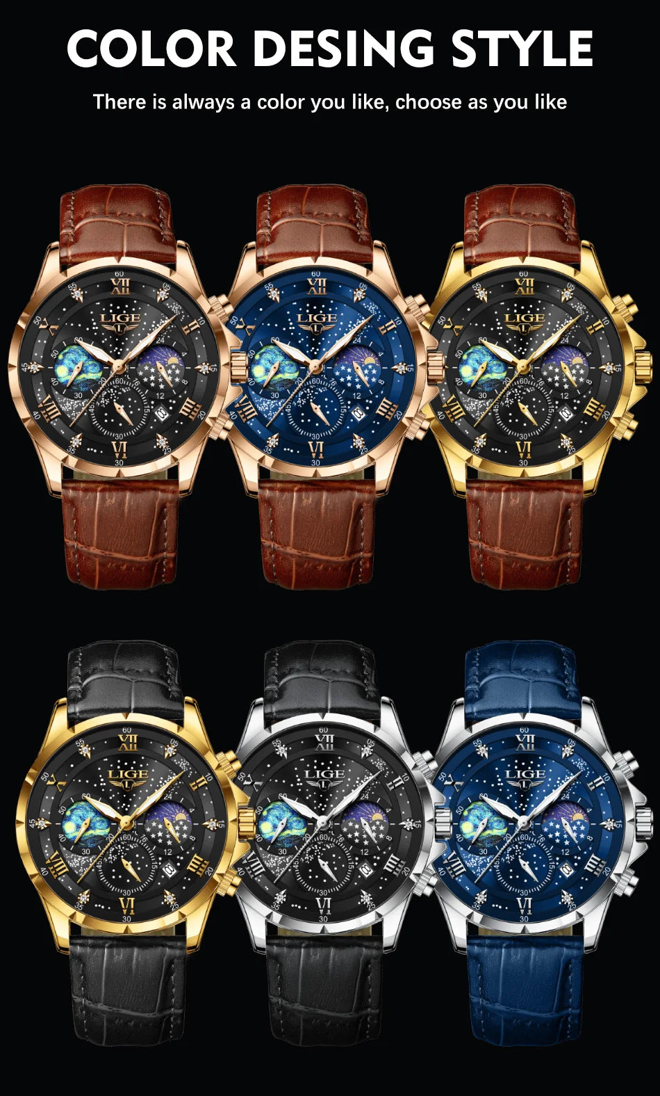 LIGE Men Watches Casual Sport Watch Men Luxury Waterproof Date Watches Luminous Chronograph Wristwatch Male Quartz Leather Clock