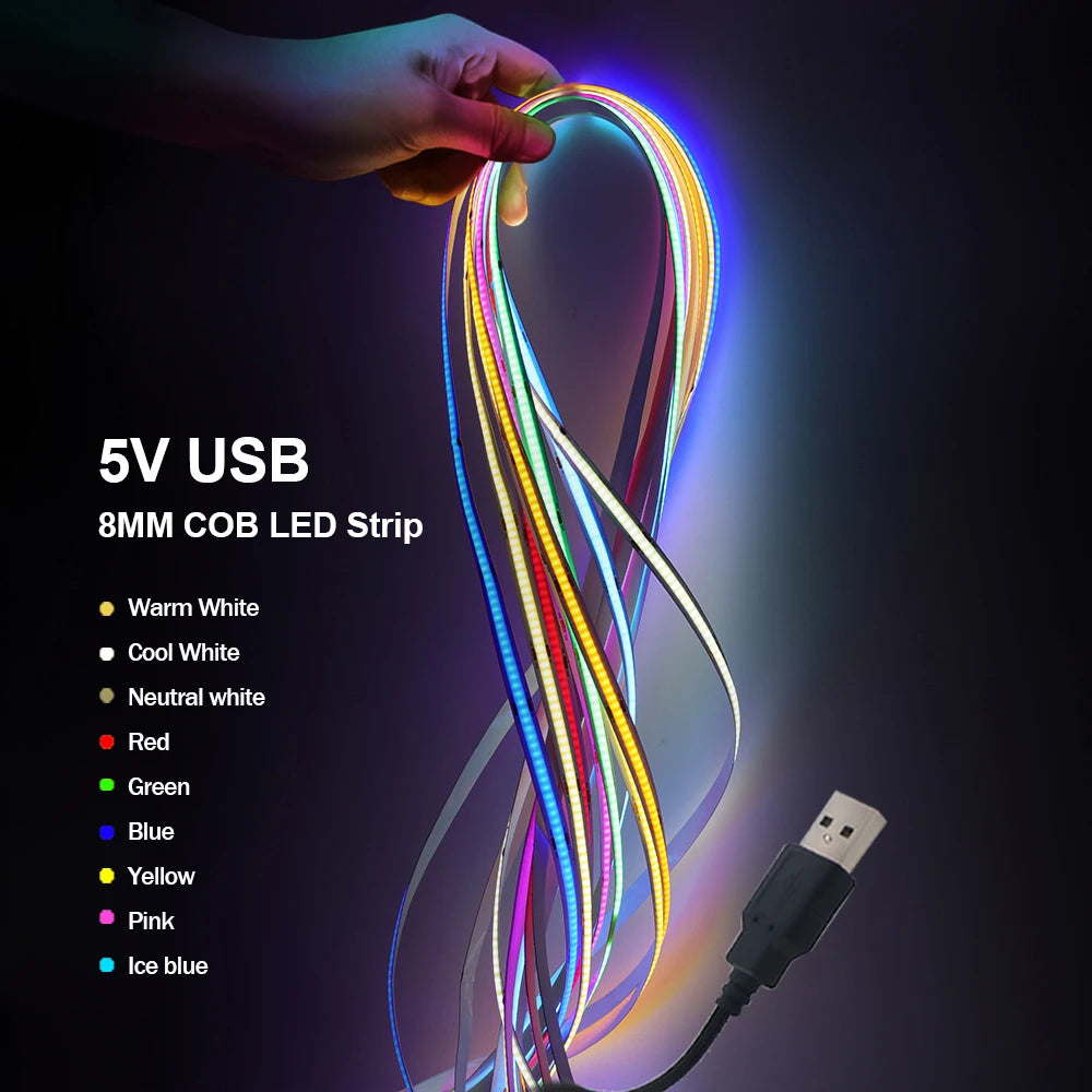 USB COB Strip Light 5V | 320 LED/m | Flexible Adhesive Tape | TV Backlighting