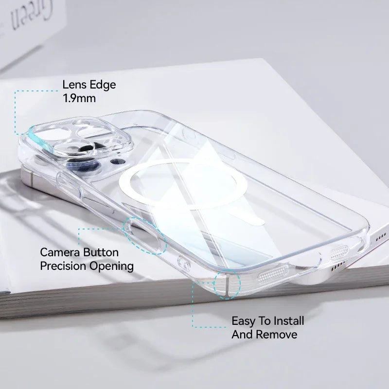 iPhone 16-12 Serisi Manyetik Şeffaf Telefon Kılıfı | Sararmaz | İnce