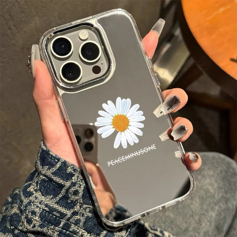 Red Flower Make Up Mirror Phone Case For IPhone 17 17Air 16 15 14 13 12 11 Pro Max XR X XS 7 8 Plus Bumber Cover Case Funda
