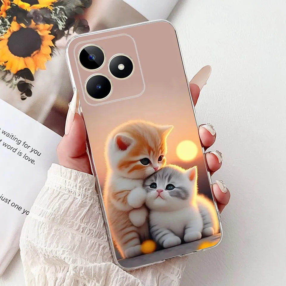 Realme C51 / C53 / C55 / C65 / C67 Şeffaf Karikatür Telefon Kılıfı