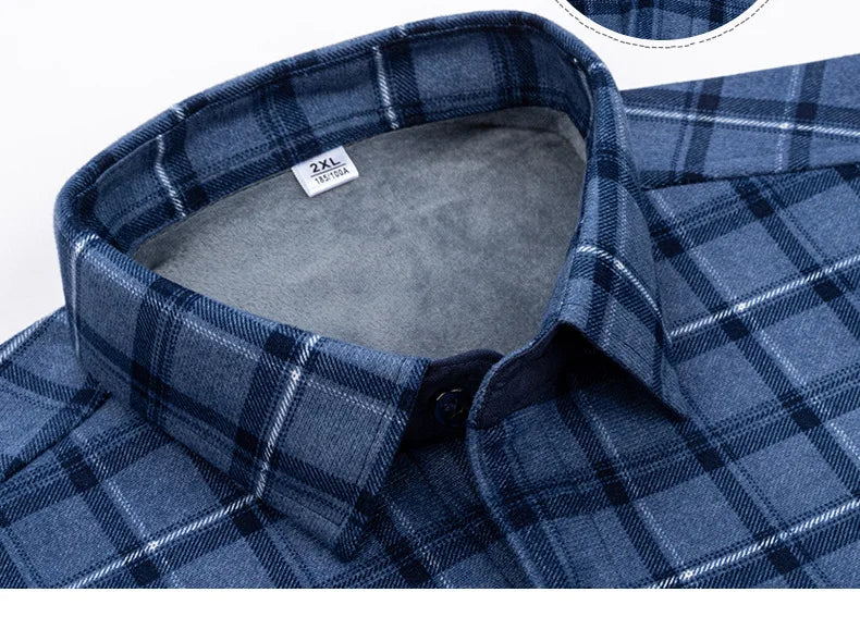 New 2025 Men's Warm Long Sleeve Plaid Design Shirt Autumn Winter Fleece and Thick Warm Men's Casual Shirts Large Size Shirt 5XL
