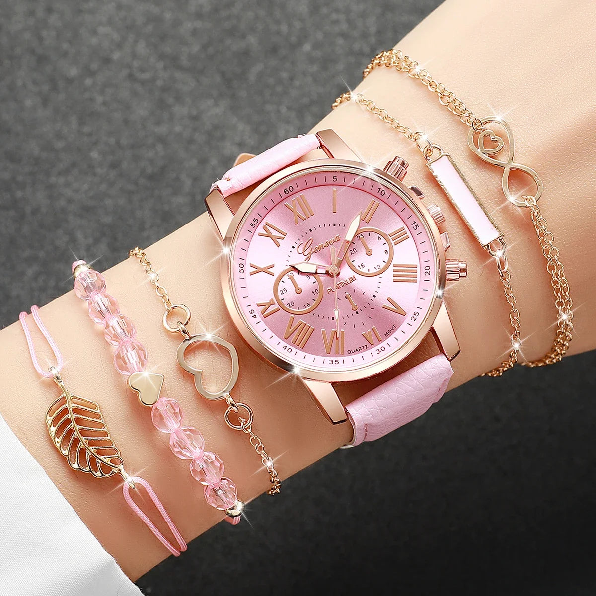 Surprise Mystery Watch Set Blind Box- 6PCS Fashion Women Watches Bracelets Set Casual Leather Band Wristwatches（Without Box）