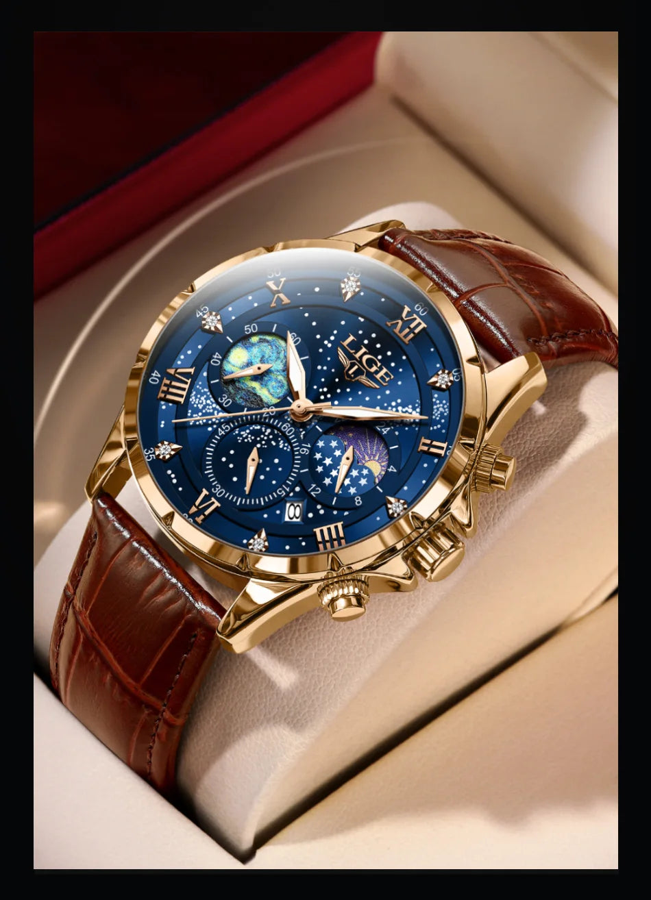 LIGE Men Watches Casual Sport Watch Men Luxury Waterproof Date Watches Luminous Chronograph Wristwatch Male Quartz Leather Clock