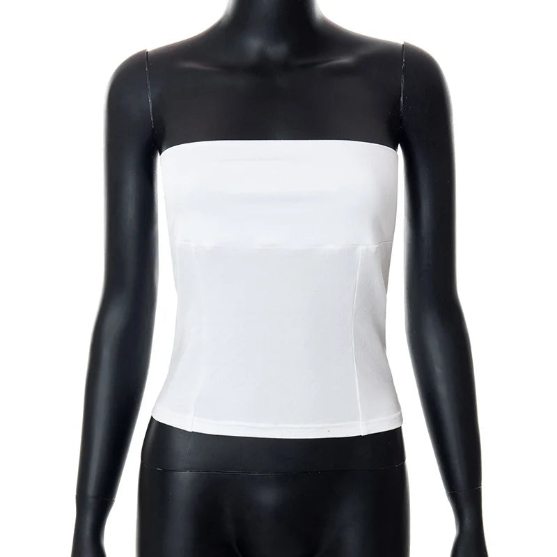 y2k Strapless Corset Tops Summer White Off Shoulder Tanks Women Sleeveless Tube Top Sexy Skinny Fit Bustier Clothes