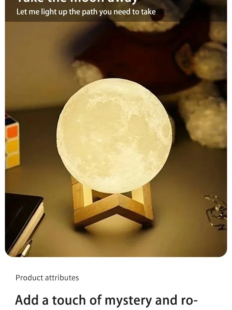 3D Ay Lambası Gece Işığı | Dokunmatik Sensör | Çocuk Odası | Hediye