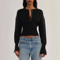 Women Knitted Cardigan Sweaters Solid Short Jumpers Round Neck Long Sleeves Single Breasted Empire Waist Slim 2026 Autumn Winter